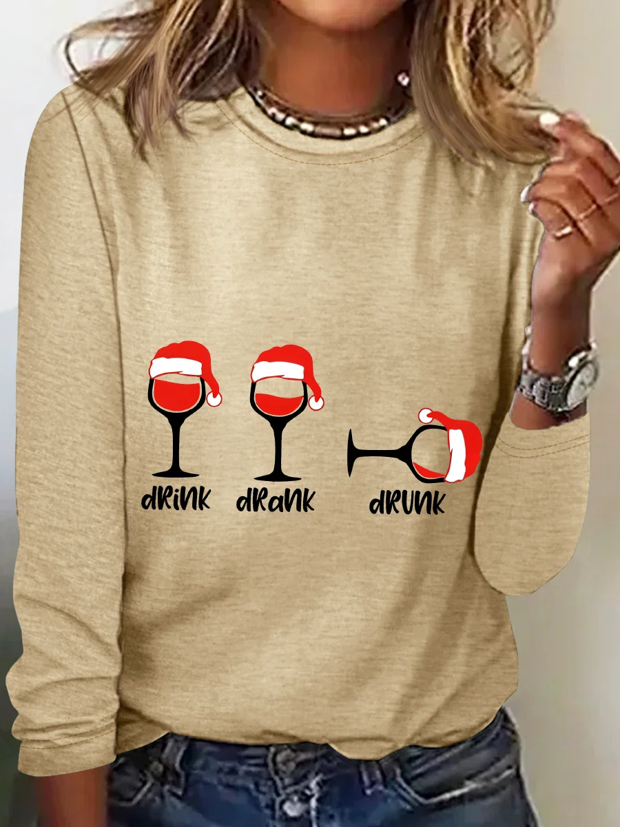 Christmas Wine Glasses Casual Long Sleeve Shirt