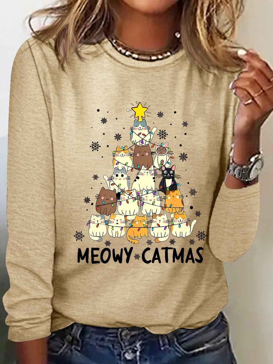 Meowy Catmas Casual Long Sleeve Shirt