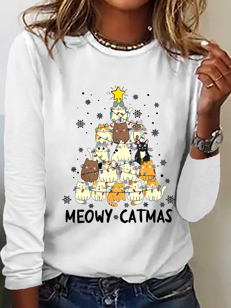Meowy Catmas Casual Long Sleeve Shirt