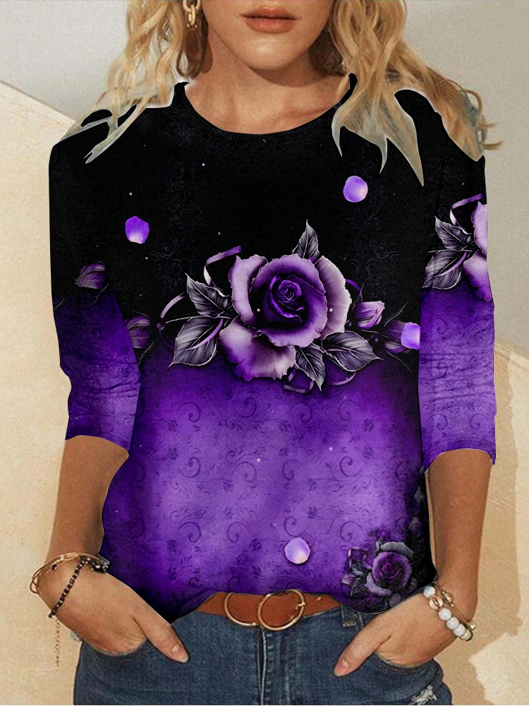 Alzheimer's Casual Crew Neck Floral Long Sleeve Shirt