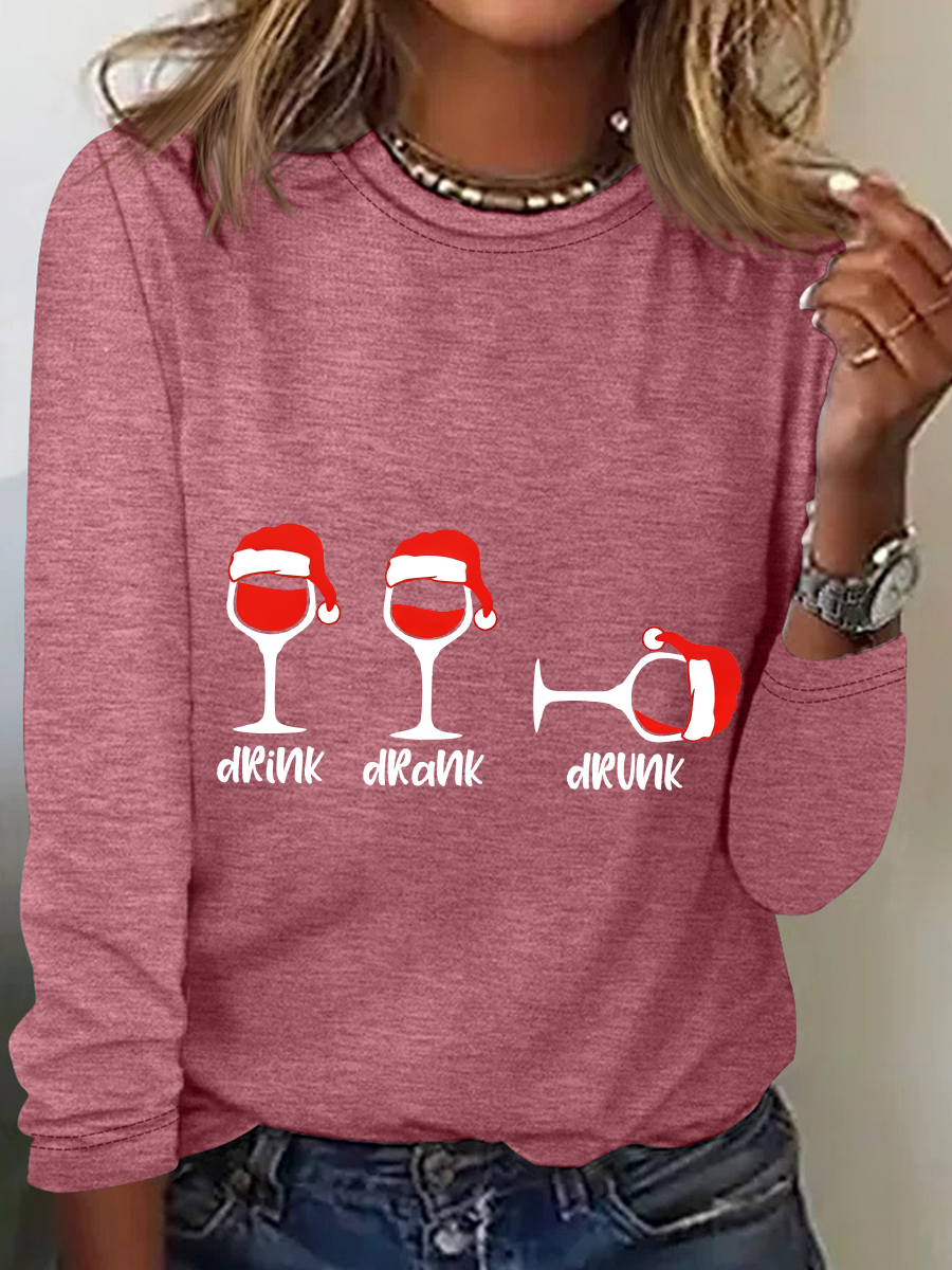 Christmas Wine Glasses Casual Long Sleeve Shirt