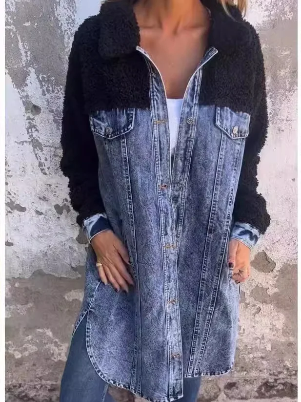 Casual Color Block Denim Jacket