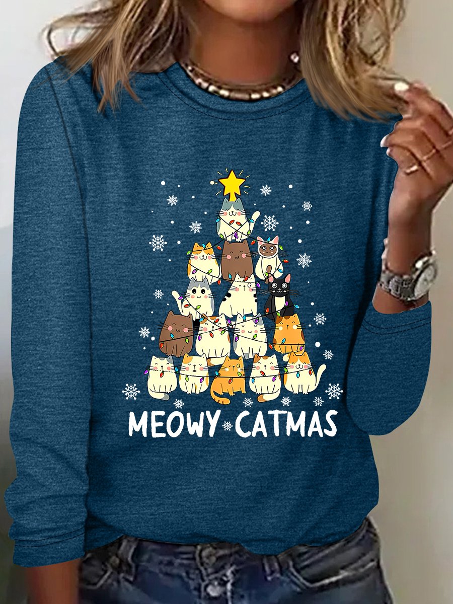Meowy Catmas Casual Long Sleeve Shirt