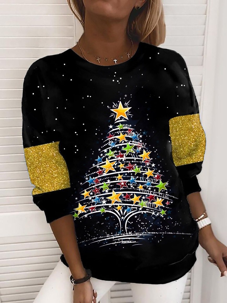 Loose Casual Christmas Crew Neck Sweatshirt