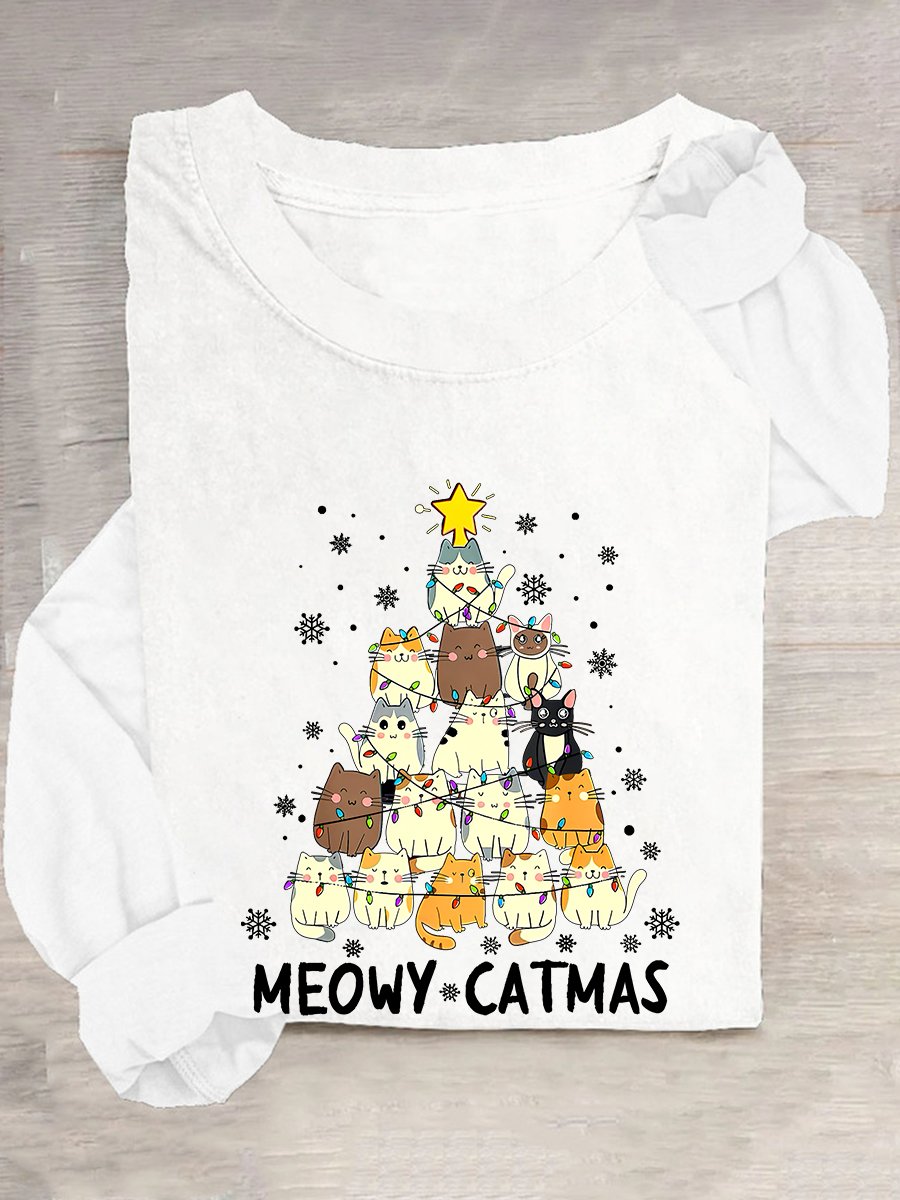 Meowy Catmas Casual Long Sleeve Shirt