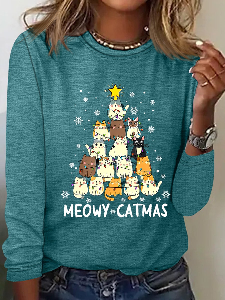 Meowy Catmas Casual Long Sleeve Shirt