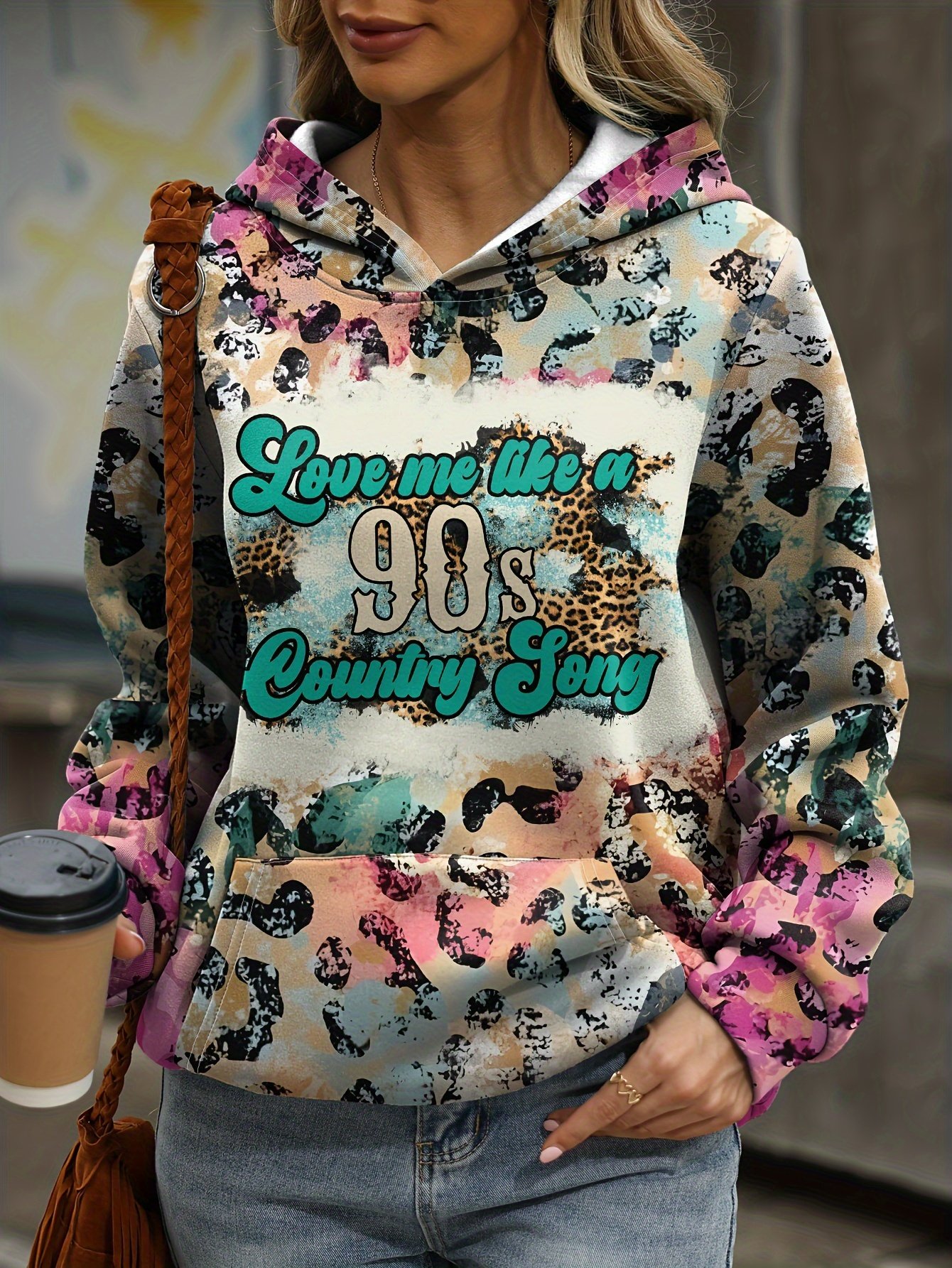 Loose Casual Leopard Letter Print Hoodie