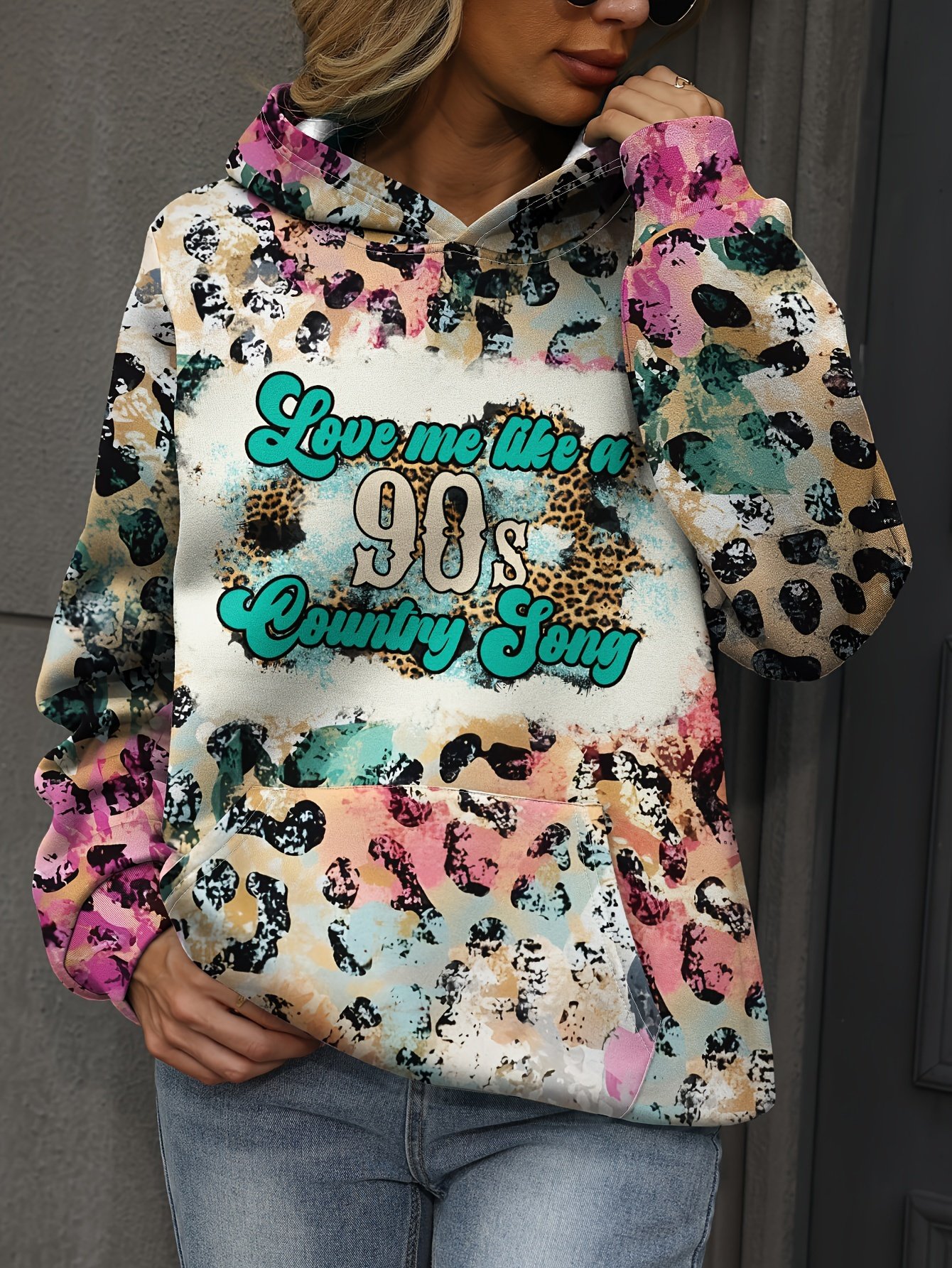 Loose Casual Leopard Letter Print Hoodie