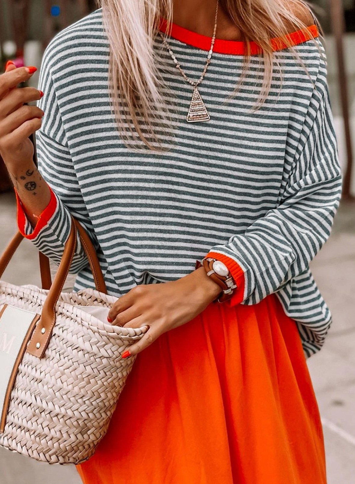 Cotton Striped Loose Casual Sweater