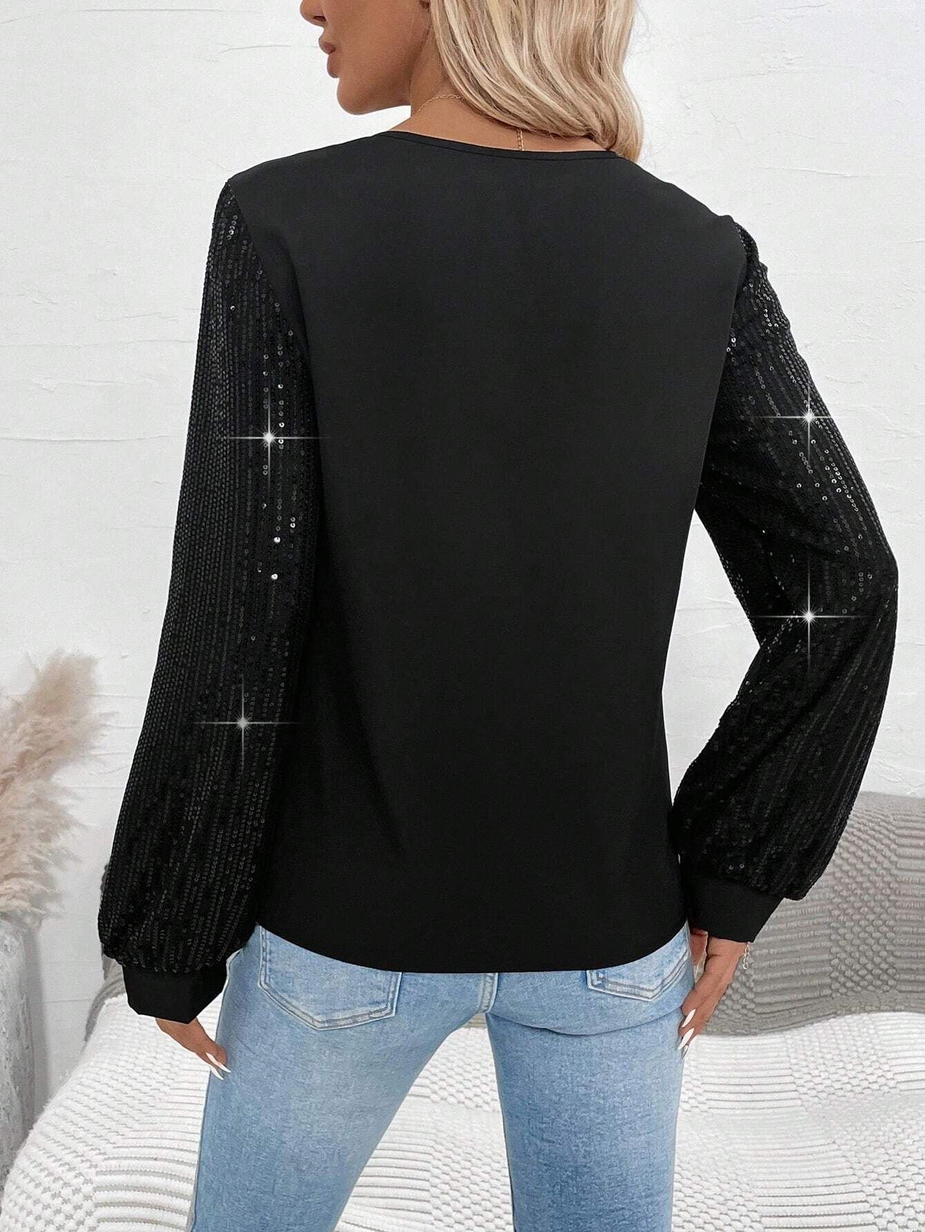 Casual V Neck Glitter Blouse