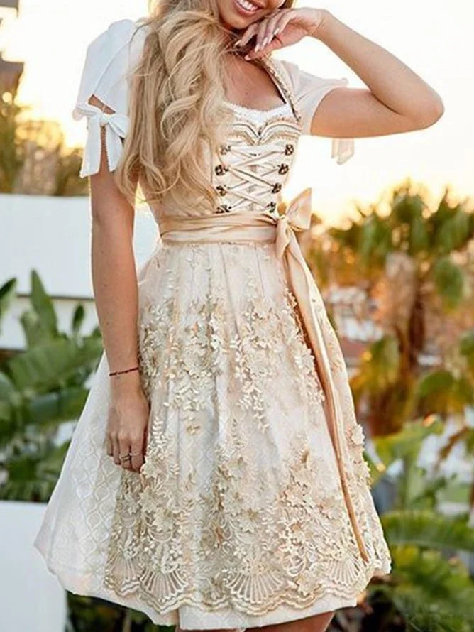 Sweet Oktoberfest Dirndl Lace Weaving Dress Cosplay Costume