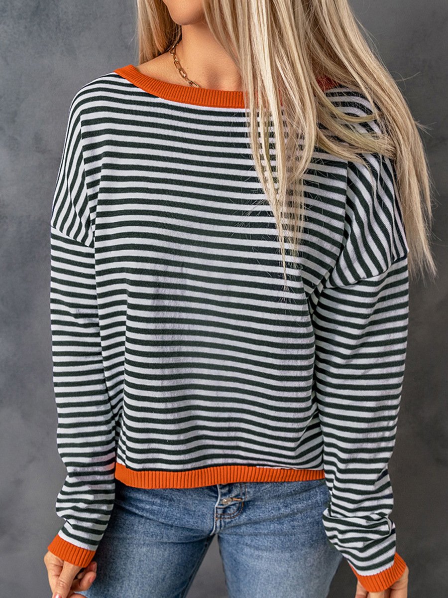 Cotton Striped Loose Casual Sweater