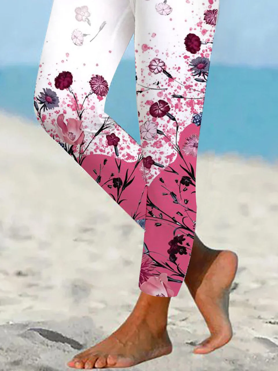 Contrast Floral Design Casual Leggings