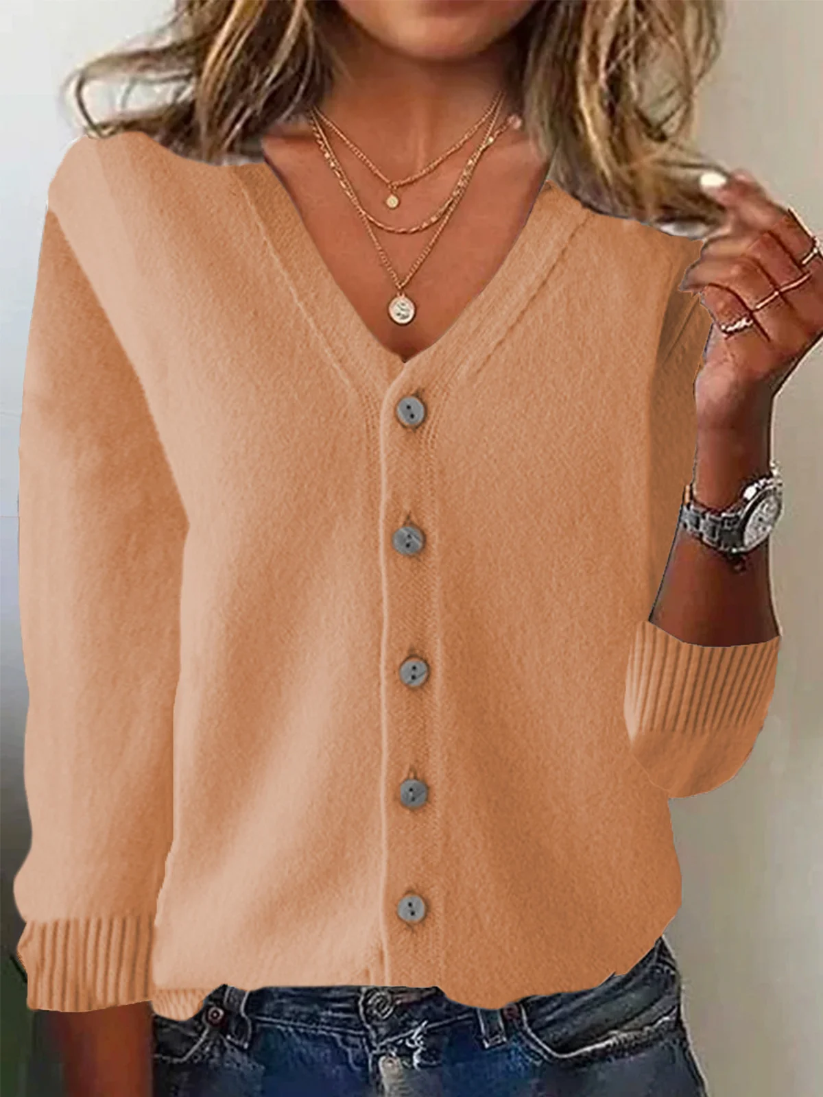 Casual Wool/Knitting Plain Cardigan