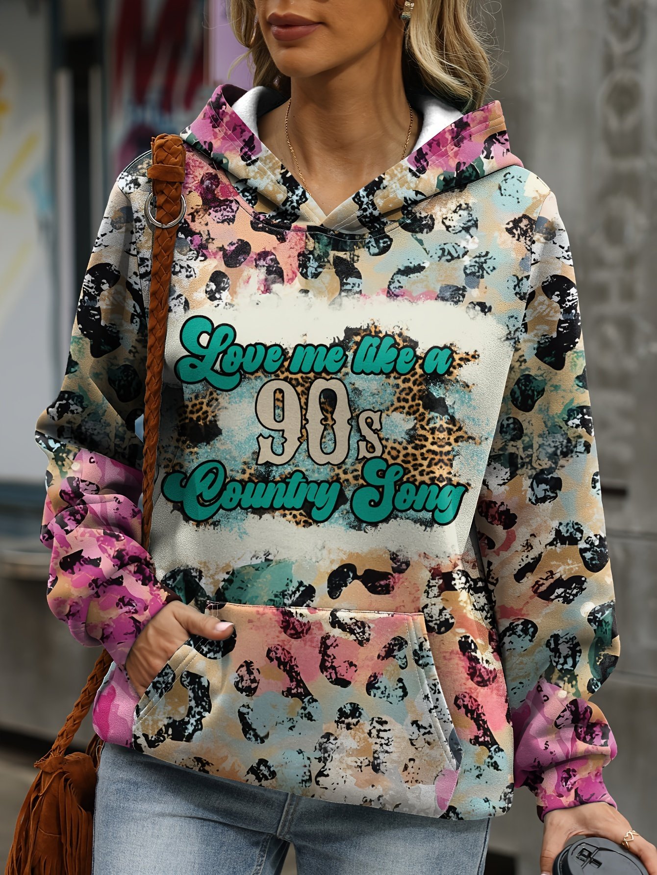 Loose Casual Leopard Letter Print Hoodie