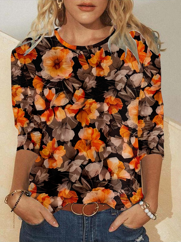 Casual Floral Jersey Loose T-Shirt