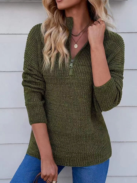 Casual Mock Neck Cotton Sweater