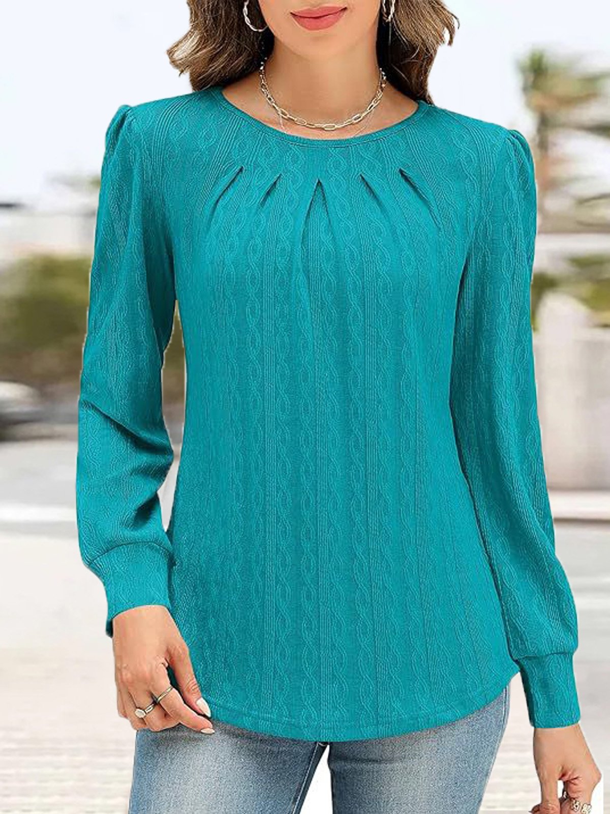 Loose Casual Crew Neck Jersey Blouse