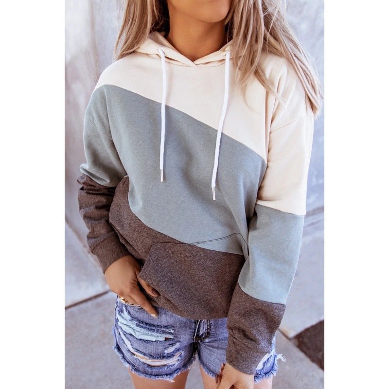 Color Block Loose Zipper Casual Sweatshirt