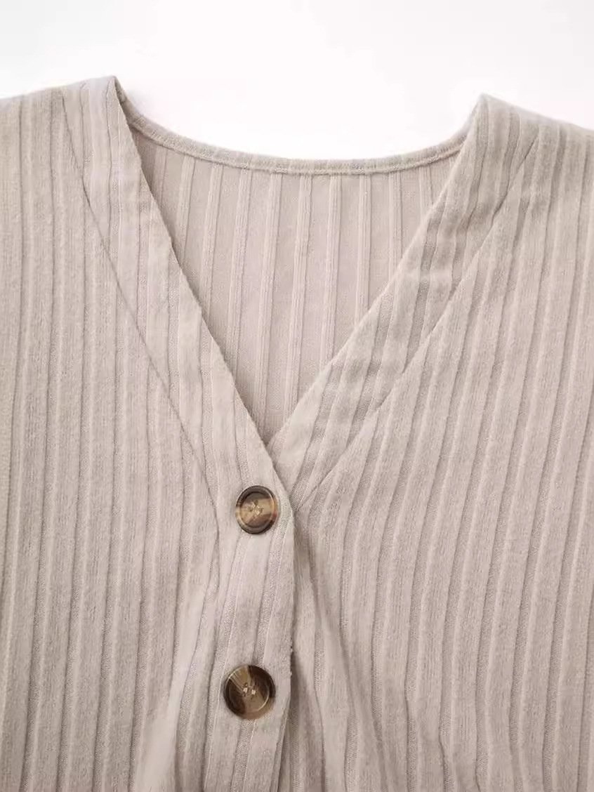 Striped Casual V Neck Jersey Blouse