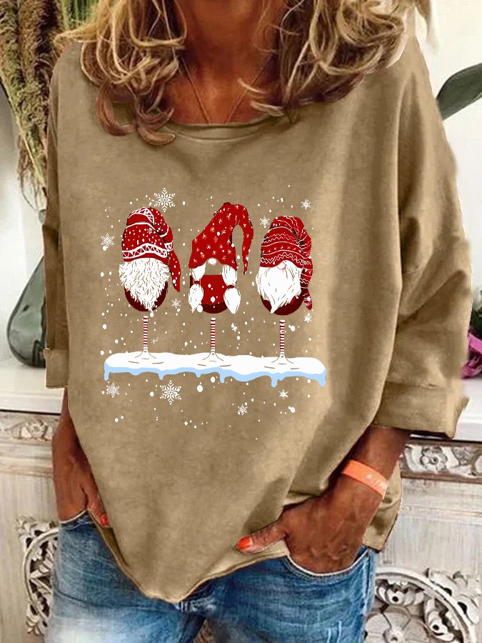 Wine Glasses Gnomies Christmas Casual Sweatshirt