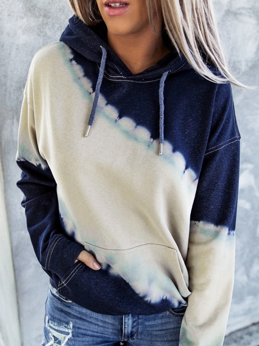 Color Block Loose Zipper Casual Sweatshirt