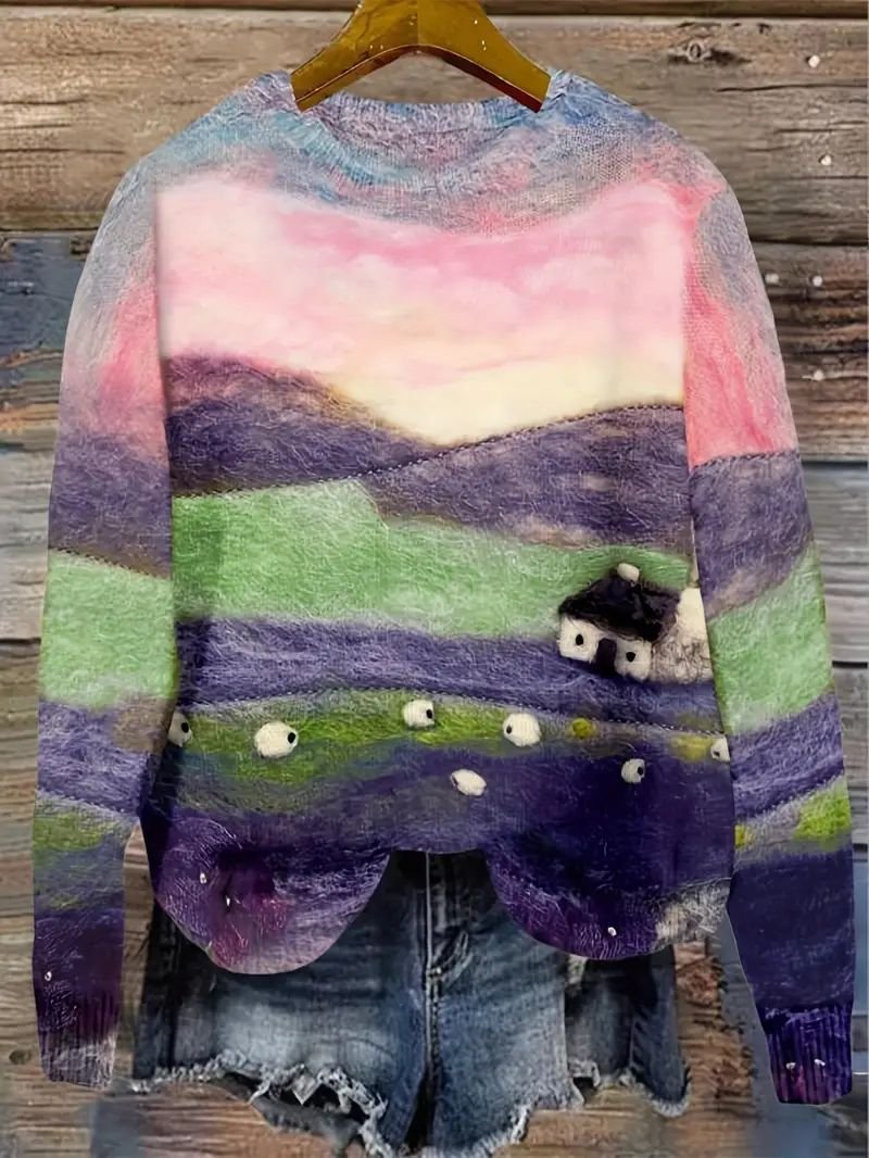 Crew Neck Floral Cotton Casual Sweater