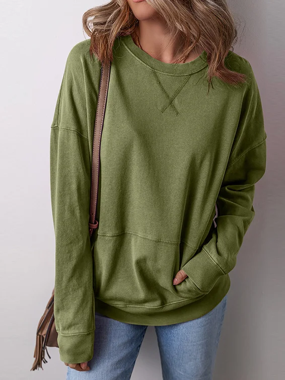 Plain Casual Crew Neck Loose Sweatshirt