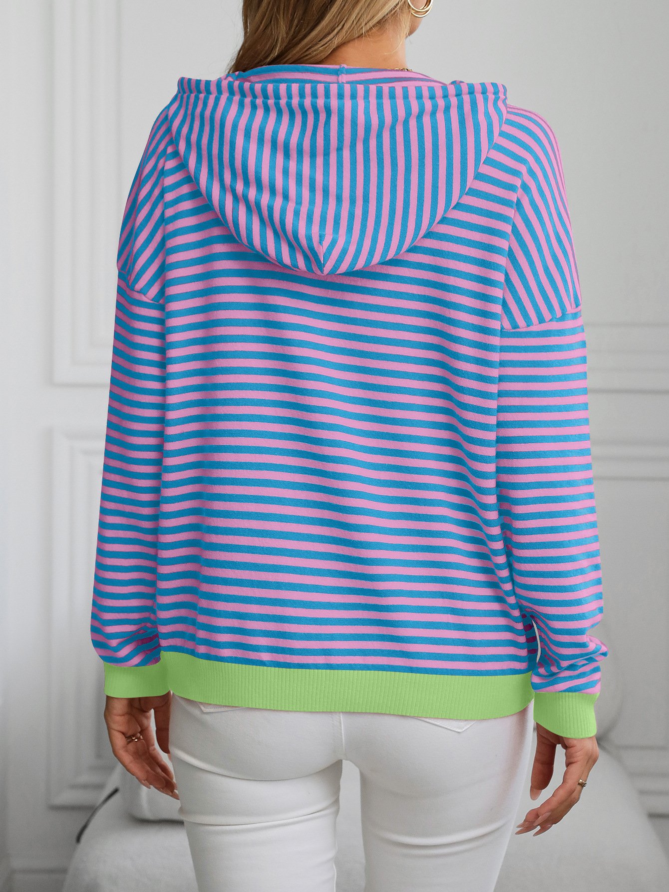 Loose Zipper Casual Striped Sweatshirt