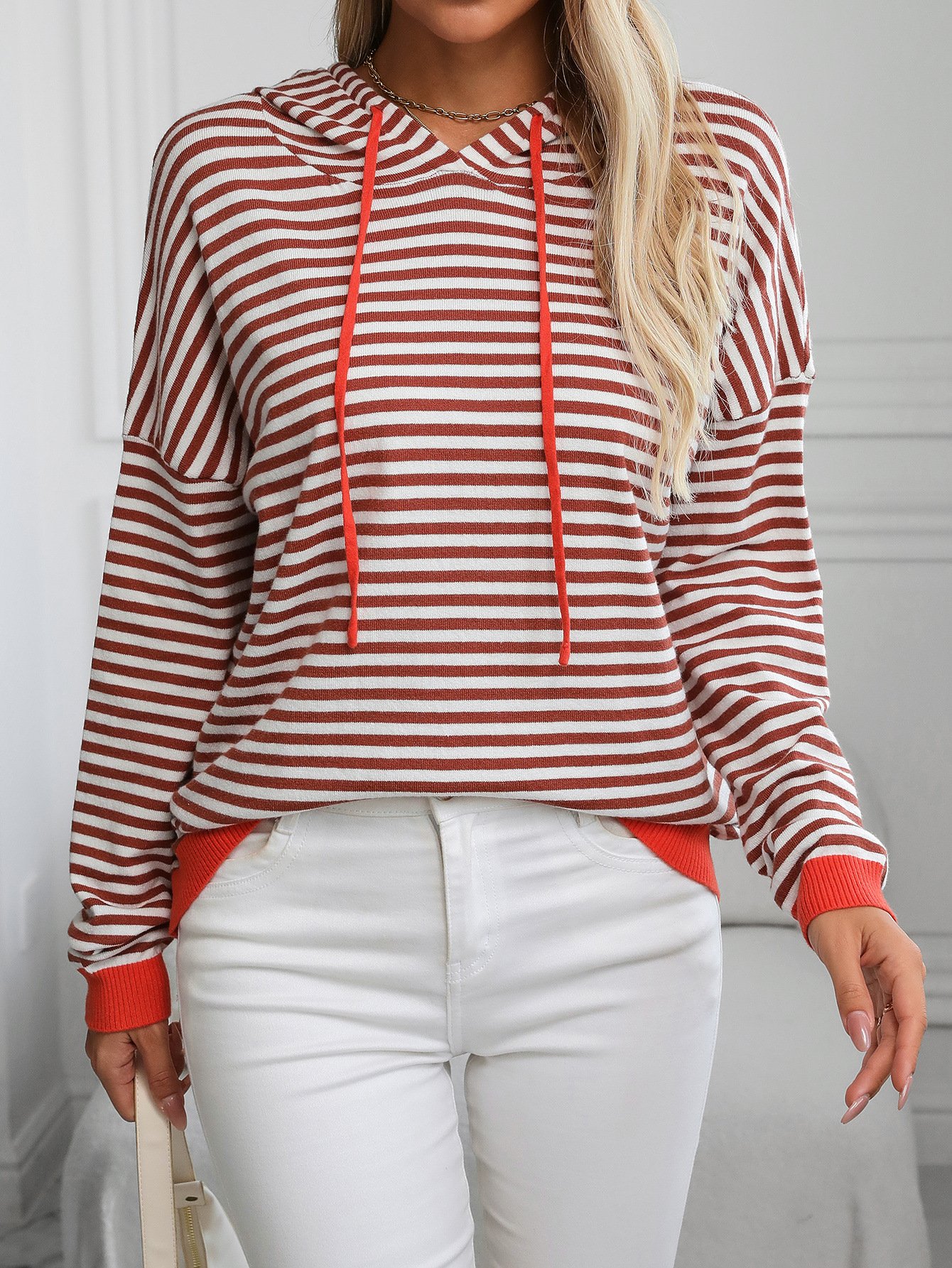 Loose Zipper Casual Striped Sweatshirt