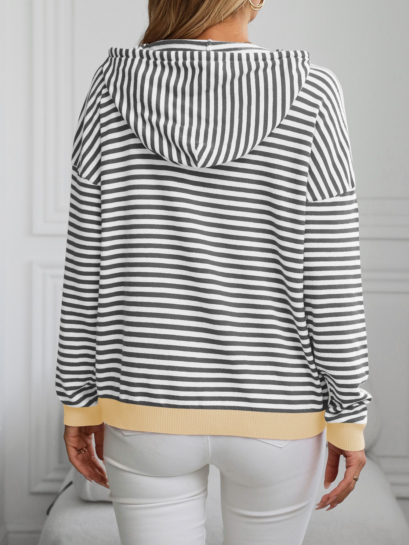 Loose Zipper Casual Striped Sweatshirt