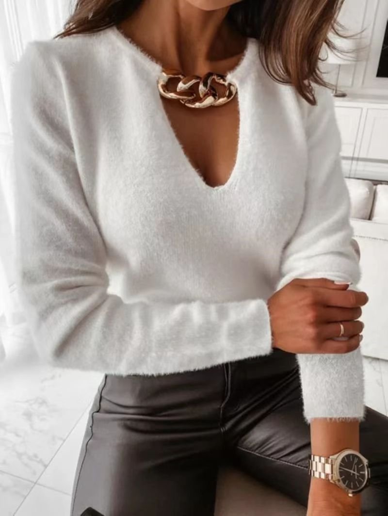 Loose Plain Casual Yarn/Wool Yarn Sweater