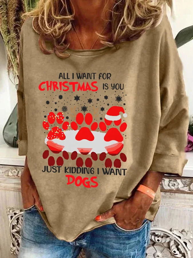 Paw Dog water reflection all I want for Christmas Casual Sweatshirt