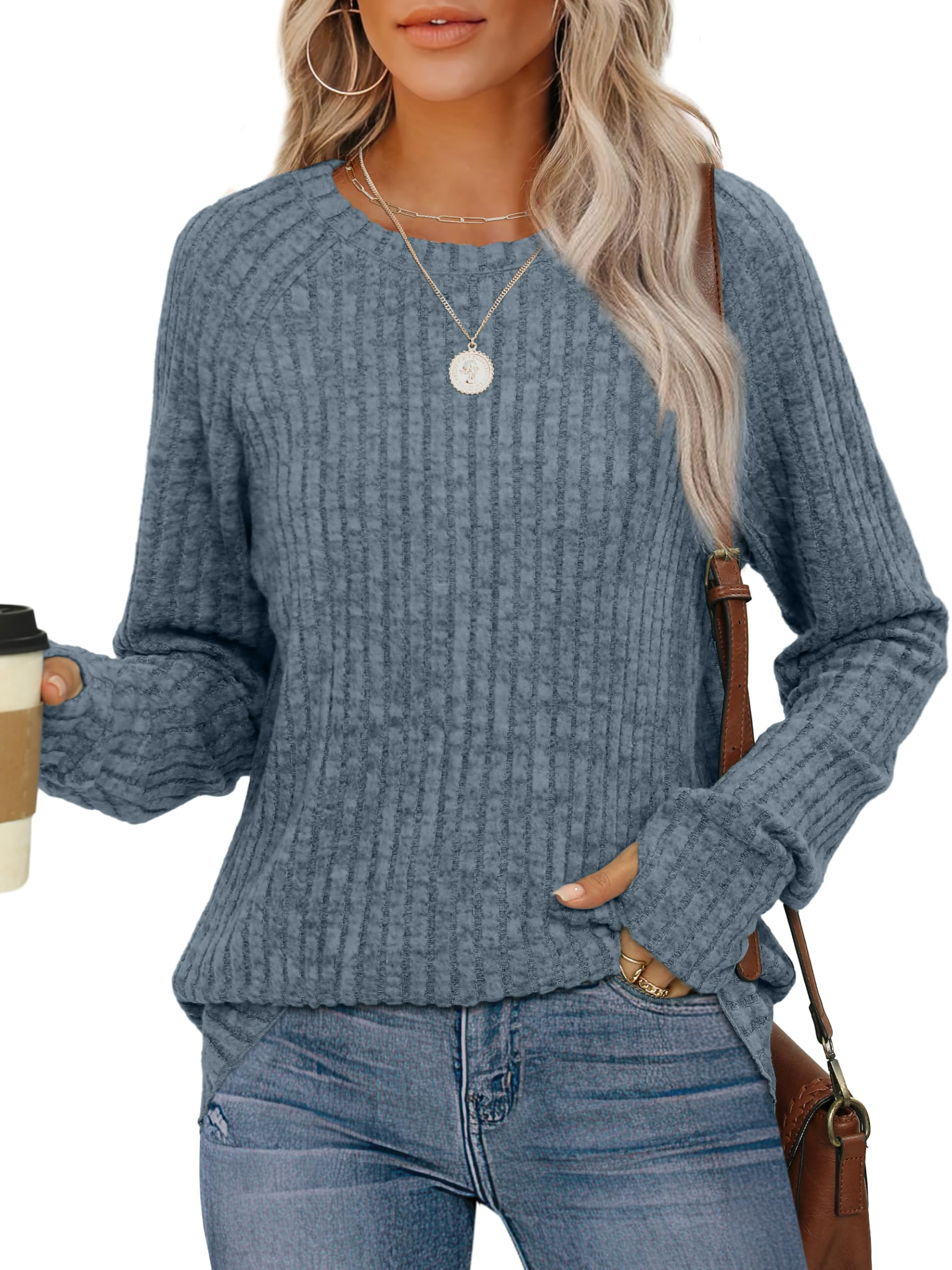 Women's Long Sleeve Blouse Spring/Fall Deep Gray Plain Crew Neck Daily Going Out Casual Top