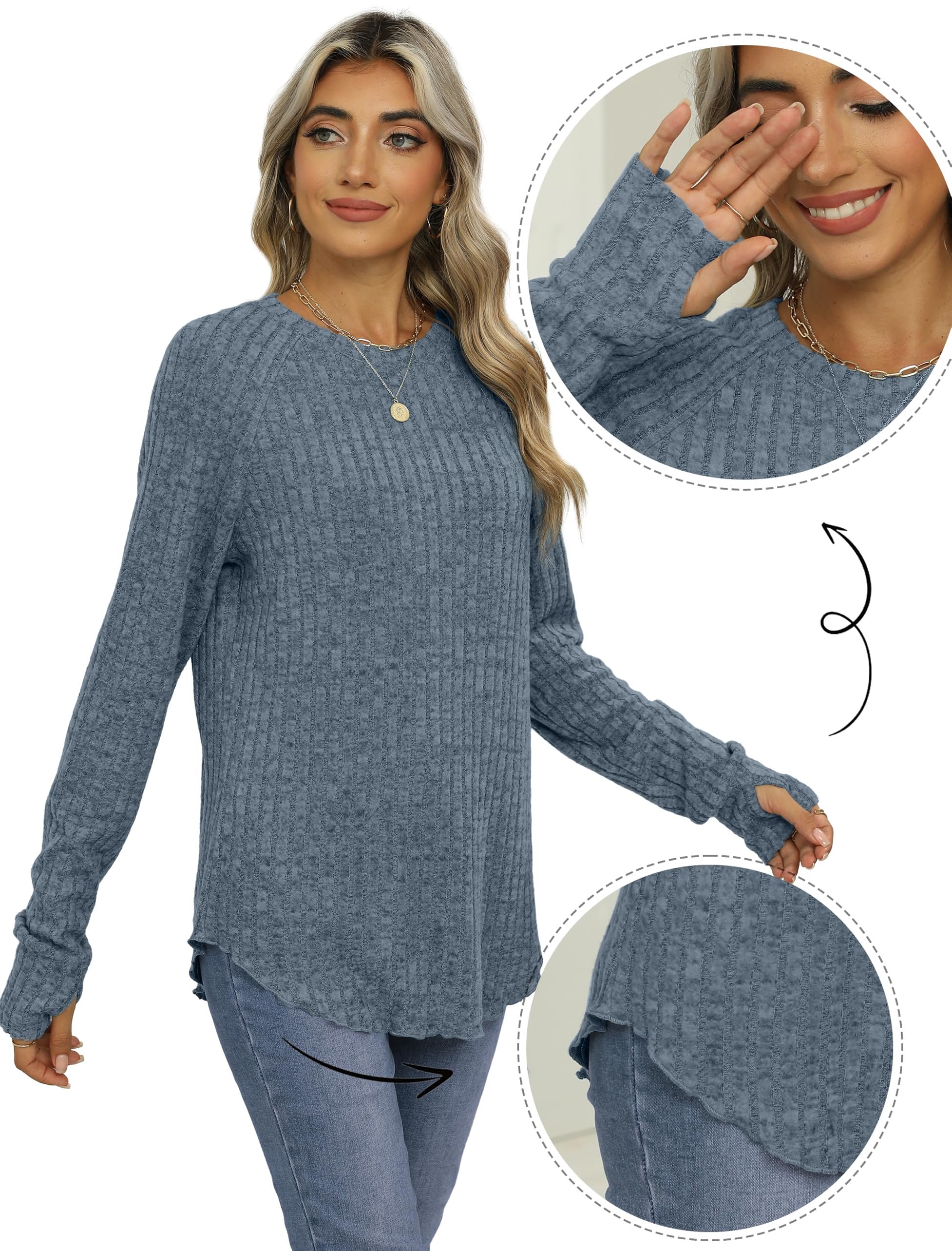 Women's Long Sleeve Blouse Spring/Fall Deep Gray Plain Crew Neck Daily Going Out Casual Top