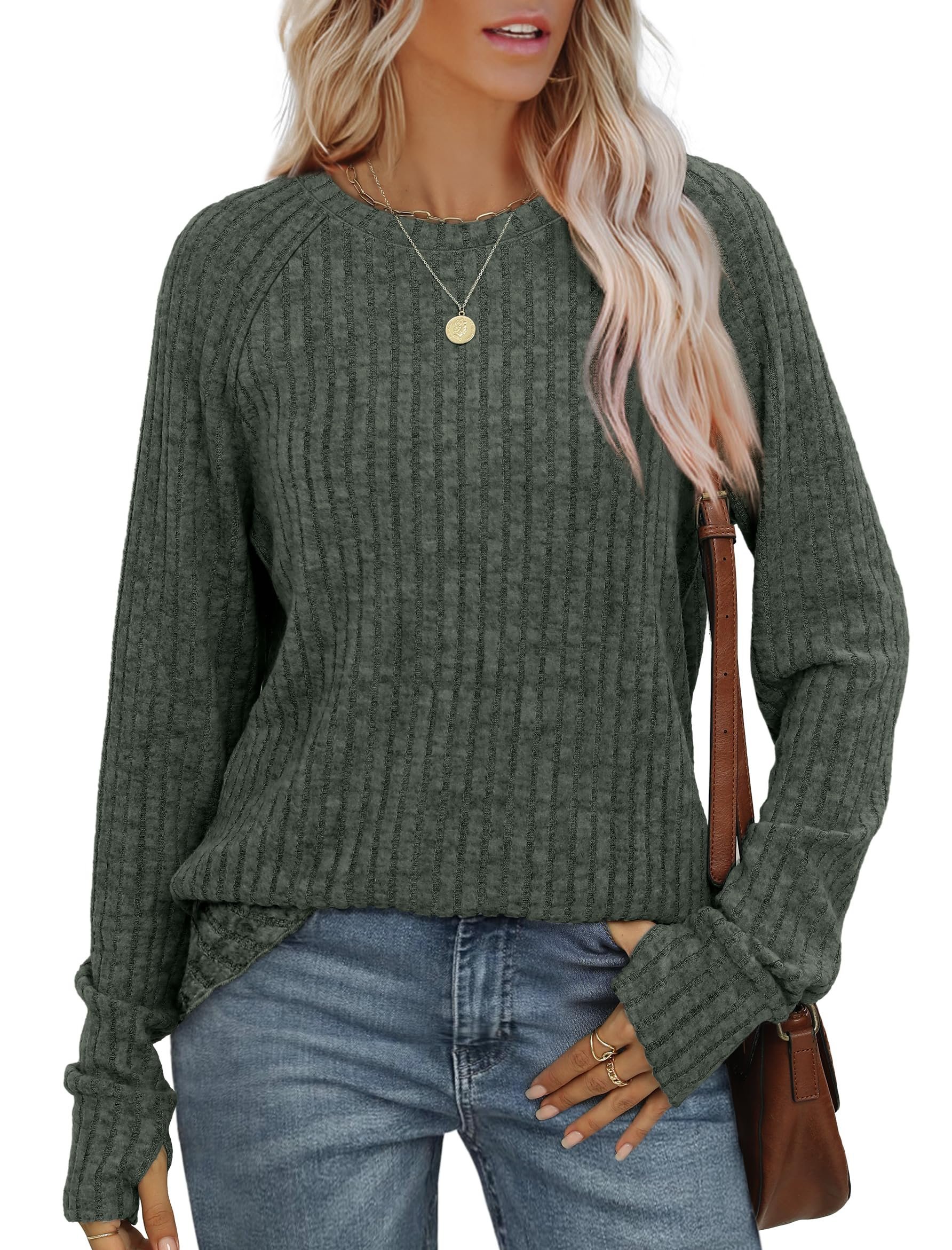 Women's Long Sleeve Blouse Spring/Fall Deep Gray Plain Crew Neck Daily Going Out Casual Top