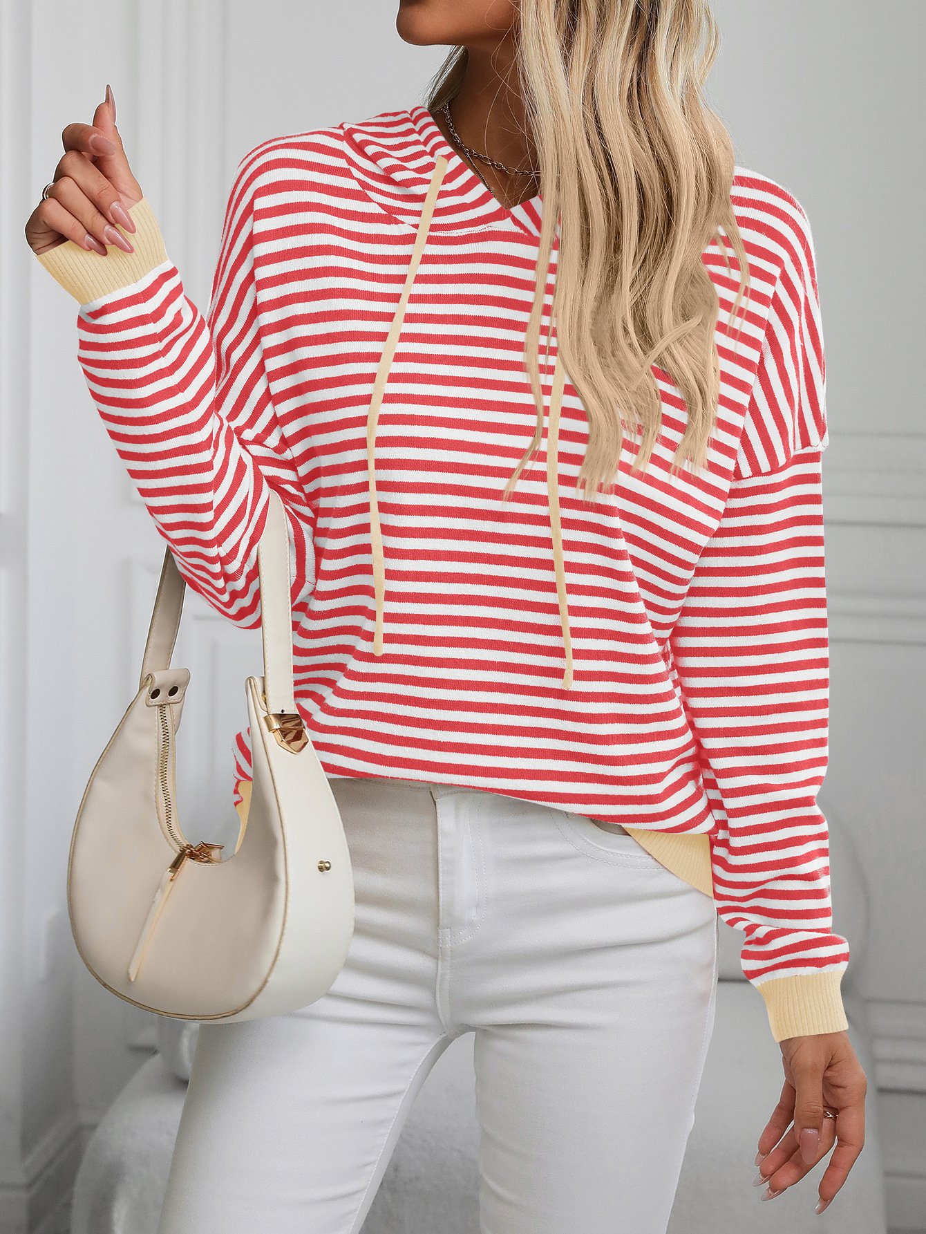 Loose Zipper Casual Striped Sweatshirt