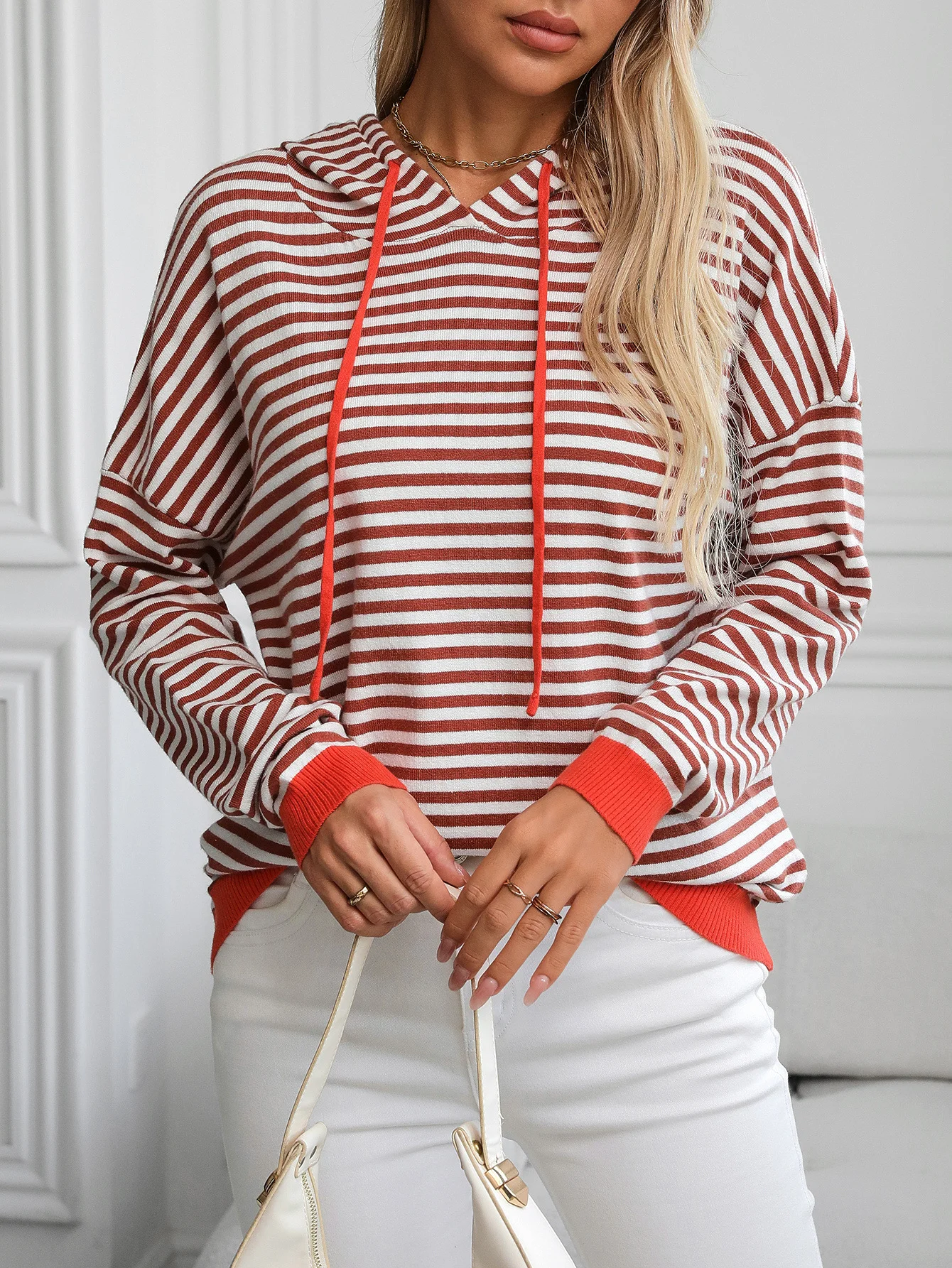 Loose Zipper Casual Striped Sweatshirt