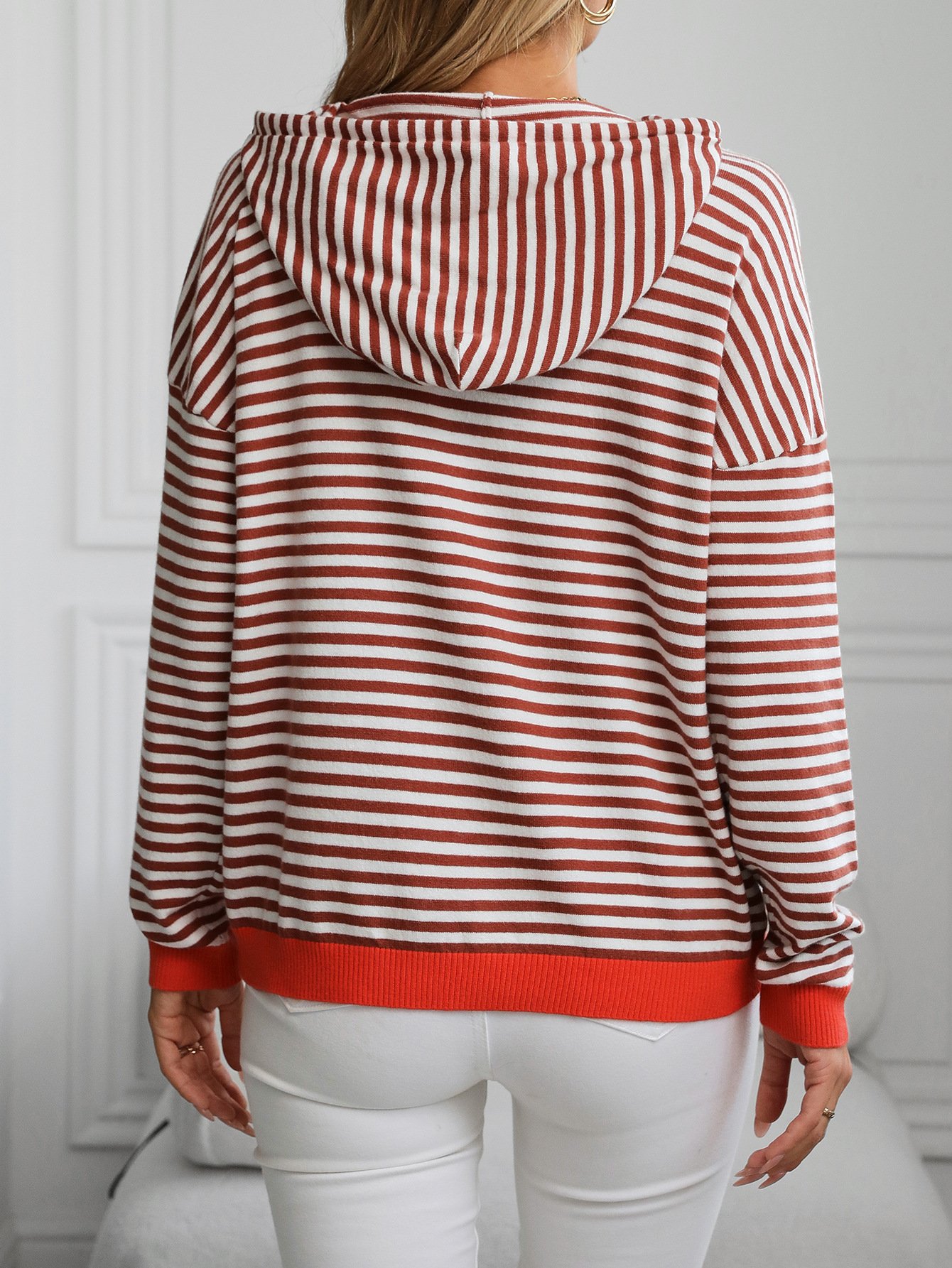 Loose Zipper Casual Striped Sweatshirt