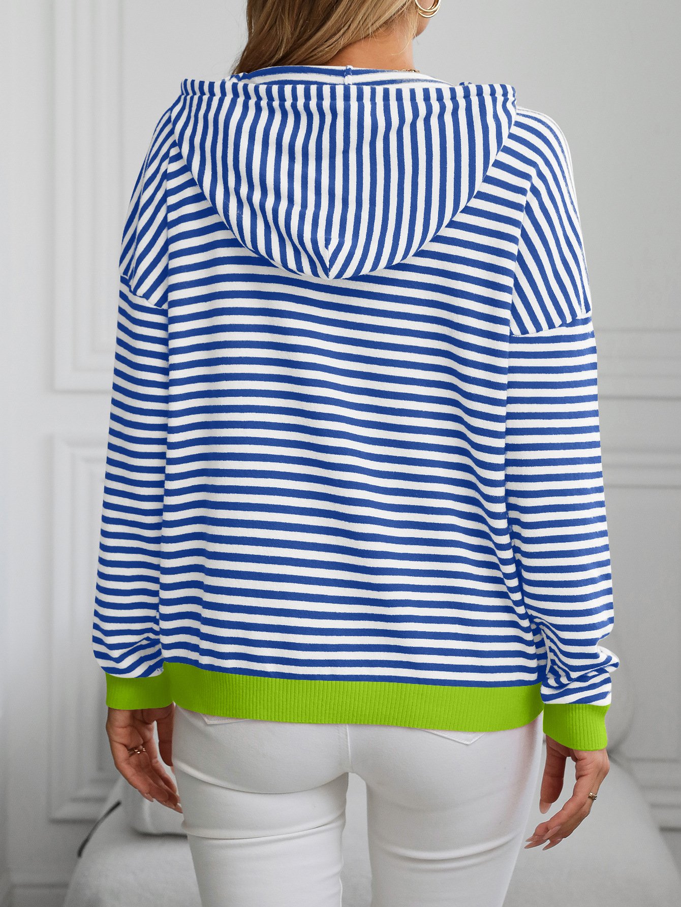 Loose Zipper Casual Striped Sweatshirt