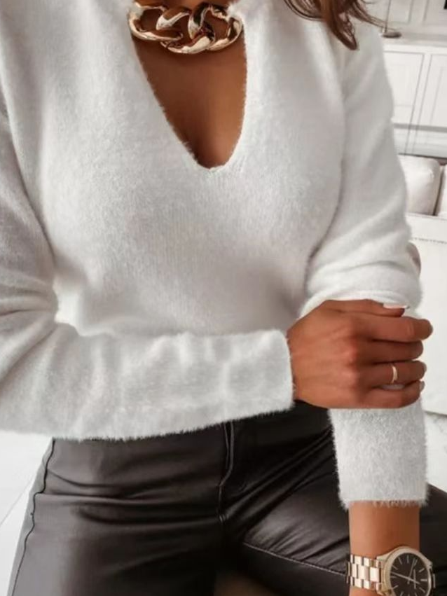 Loose Plain Casual Yarn/Wool Yarn Sweater