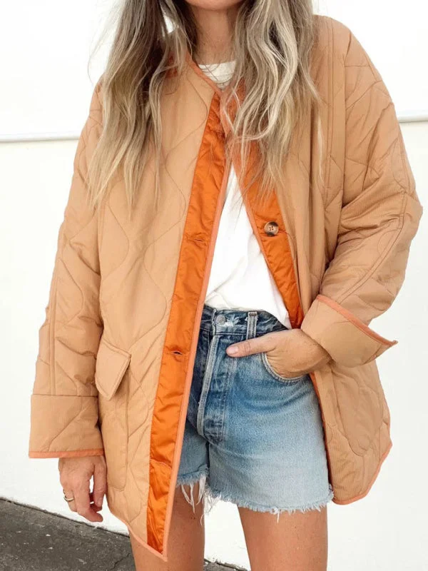 Crew Neck Plain Casual Loose Jacket