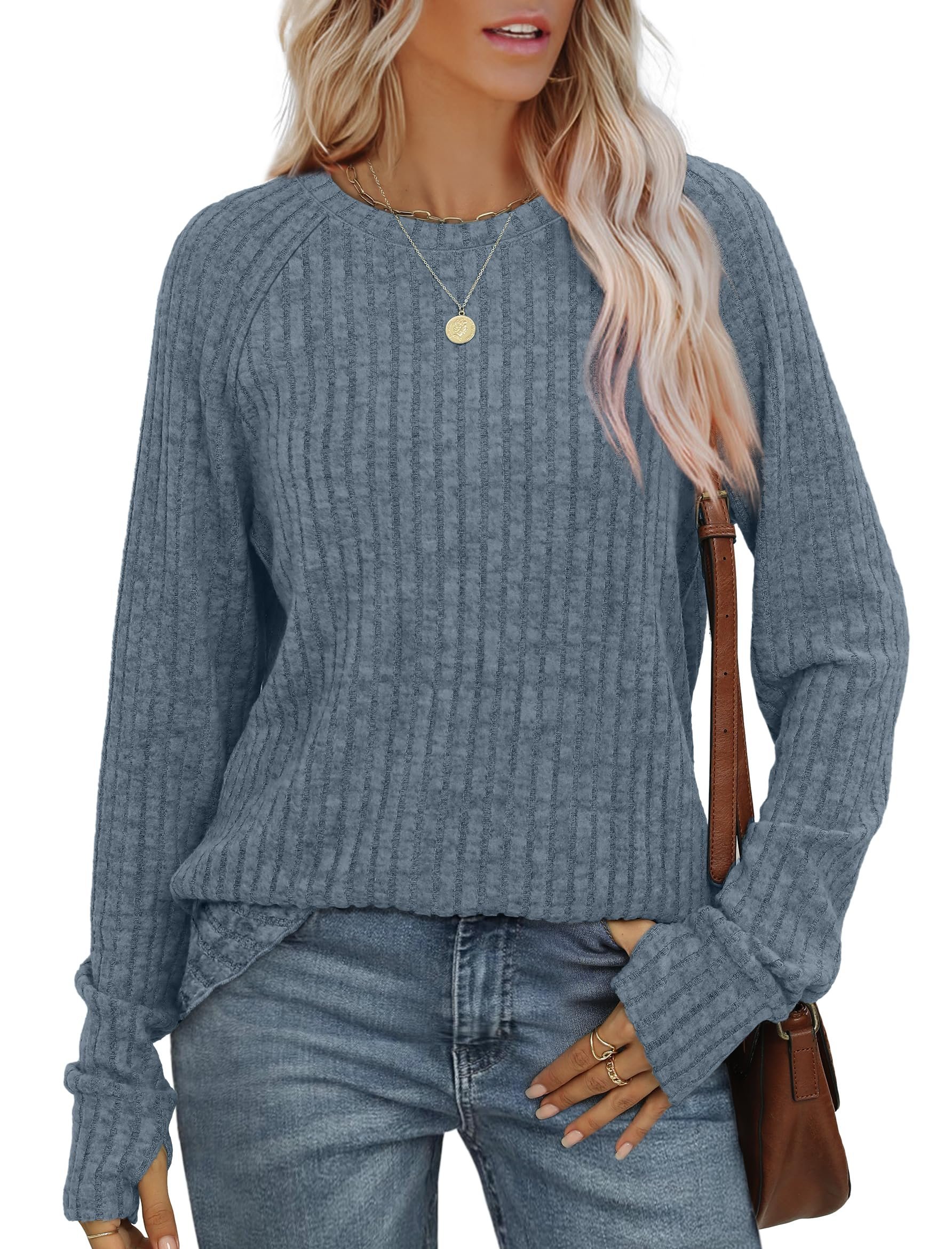 Women's Long Sleeve Blouse Spring/Fall Deep Gray Plain Crew Neck Daily Going Out Casual Top