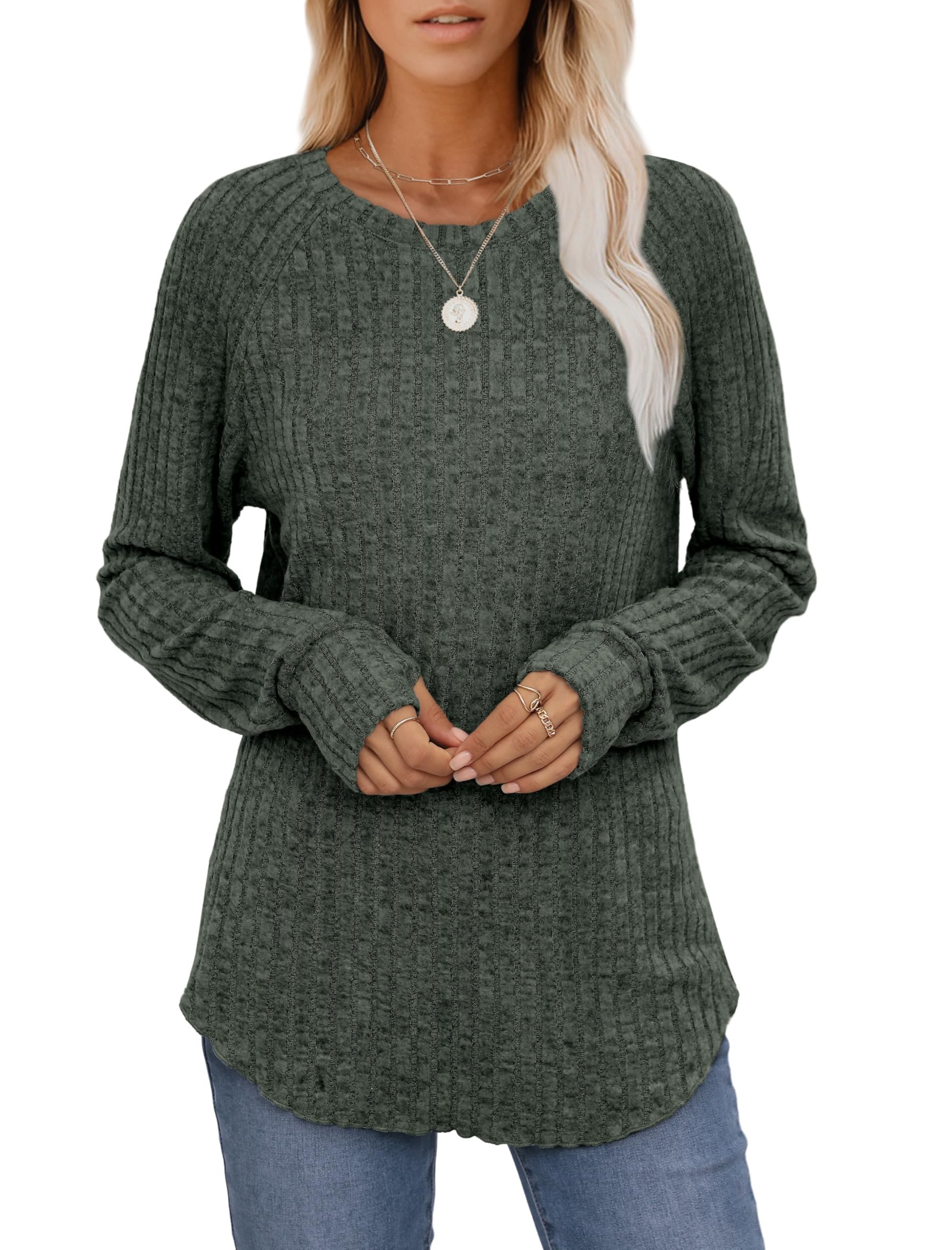 Women's Long Sleeve Blouse Spring/Fall Deep Gray Plain Crew Neck Daily Going Out Casual Top