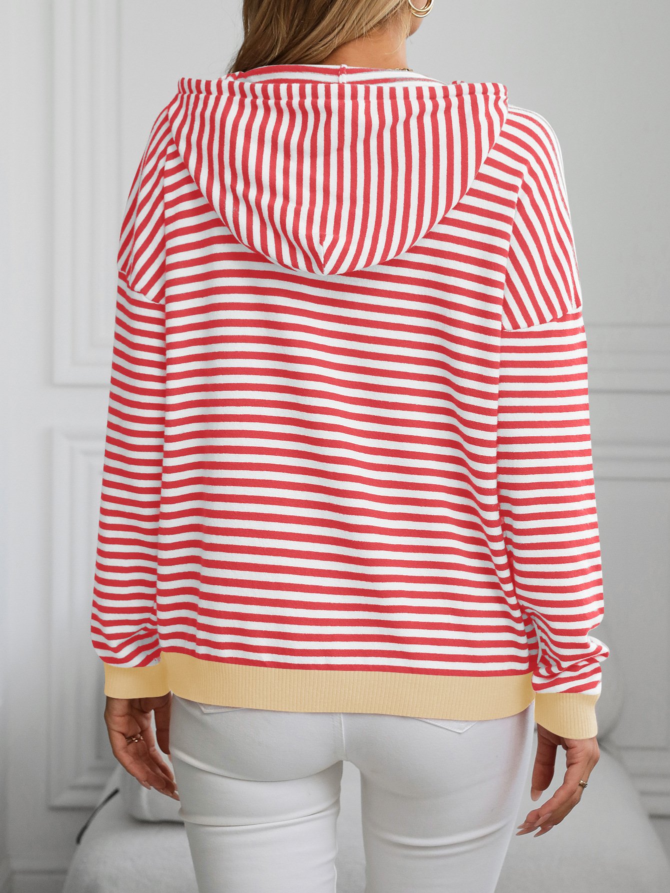 Loose Zipper Casual Striped Sweatshirt