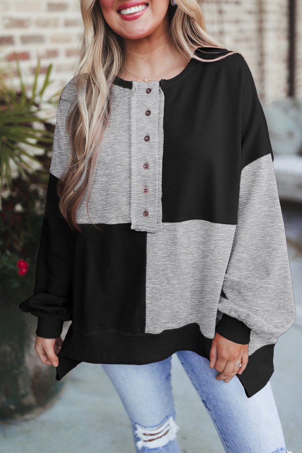 Loose Color Block Casual Crew Neck Sweatshirt