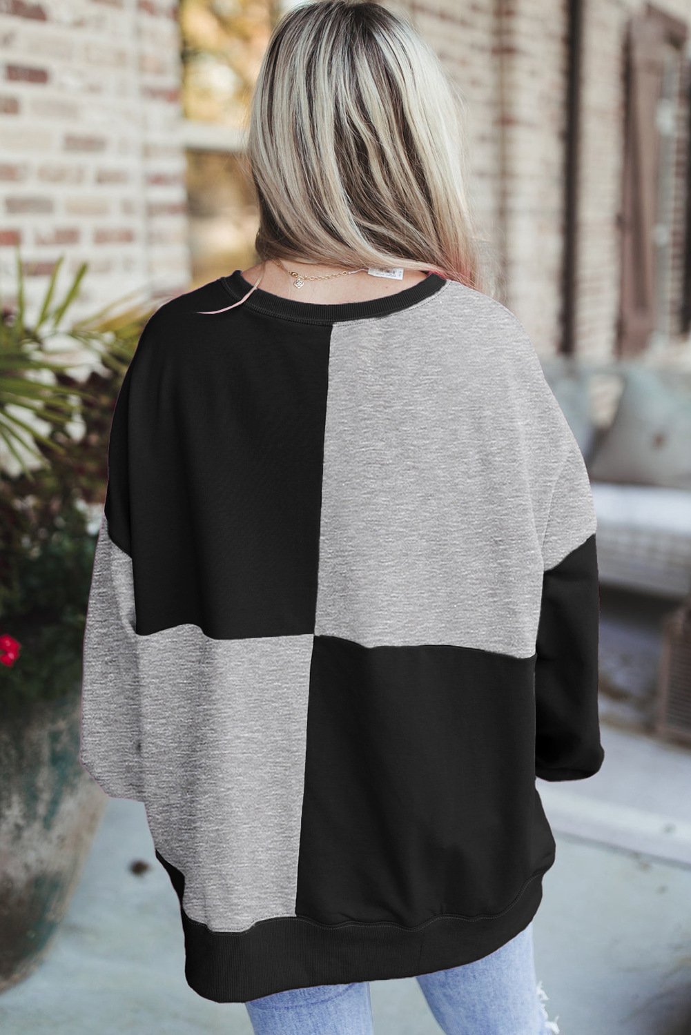 Loose Color Block Casual Crew Neck Sweatshirt