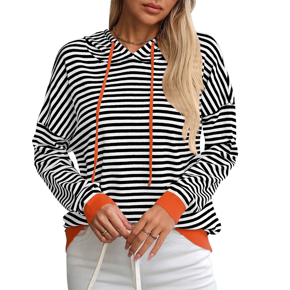 Loose Zipper Casual Striped Sweatshirt