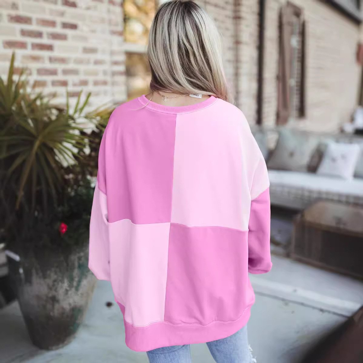 Loose Color Block Casual Crew Neck Sweatshirt