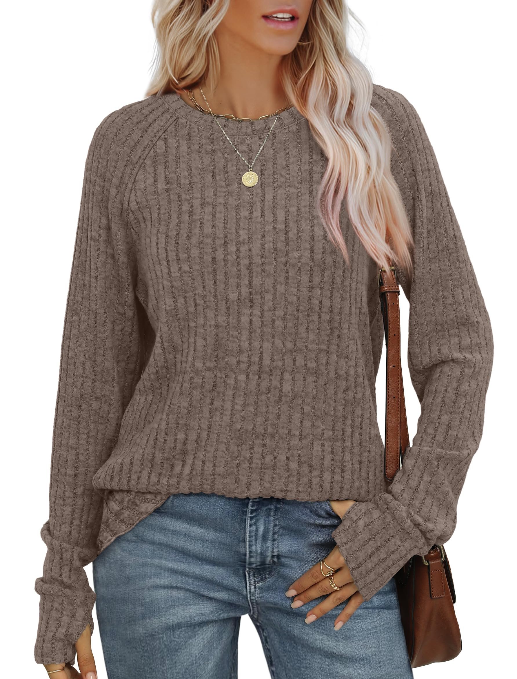 Women's Long Sleeve Blouse Spring/Fall Deep Gray Plain Crew Neck Daily Going Out Casual Top